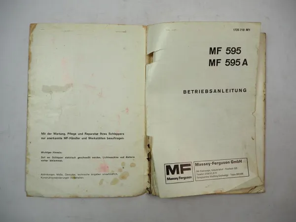 Original Massey Ferguson MF 595 595A Schlepper Betriebsanleitung 1975