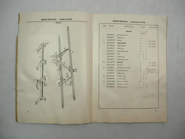 Original Massey Ferguson MF 618 738 Grubber Betriebsanleitung Ersatzteilliste