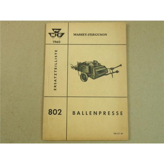 Original Massey Ferguson MF 802 Ballenpresse Ersatzteilliste Ersatzteilkatalog