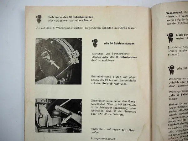 Original Massey Ferguson MF135 Dieselschlepper Betriebsanleitung Wartungsplan