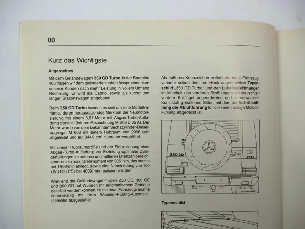 Original Mercedes-Benz Werkstatthandbuch 350 GD Turbo Geländewagen W463 – 1992