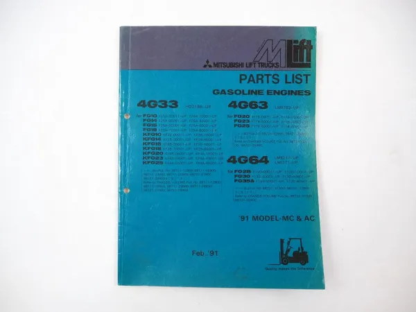 Original Mitsubishi 4G33 4G63 4G64 Engine for FG KFG Forklift Truck Parts List