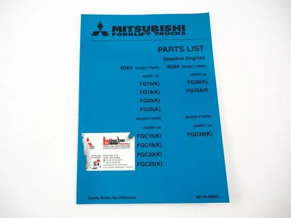 Original Mitsubishi 4G63 4G64 Engine for FG Forklift Truck Parts List 1998
