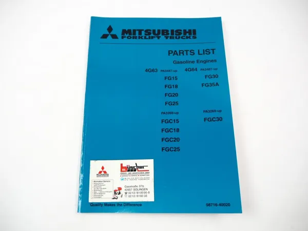 Original Mitsubishi 4G63 4G64 Engine for FG Forklift Truck Parts List 1998