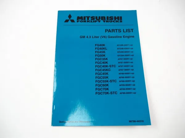 Original Mitsubishi GM 4.3l V6 Engine for FG Forklift Truck Parts List 2001