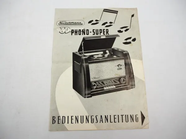 Original Neckermann 3D Phono Super Radio Plattenspieler Betriebsanleitung 1955