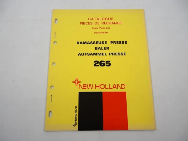Original New Holland 265 Ramasseuse Presse Catalogue pieces de rechange 1972