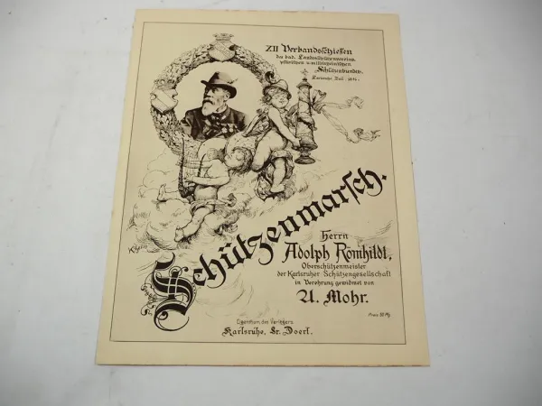 Original Notenblatt Schützenmarsch 12. Verbandsschießen Karlsruhe 1891