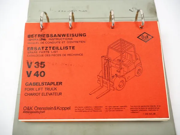 Original O&K V35 V40 Gabelstapler Betriebsanleitung Bedienung & Ersatzteilliste