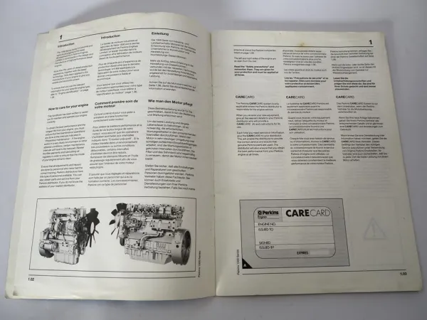 Original Perkins 1000er Serie 4 und 6 Zylinder Dieselmotor Betriebsanleitung 1987