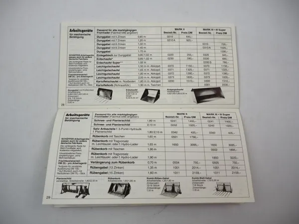 Original Preisliste 91/1 Schäffer Frontlader Case Deutz Eicher Fendt MF Schlüter
