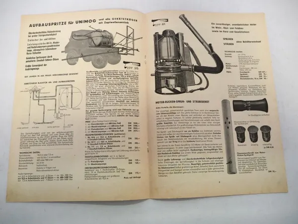 Original Preisliste Blasator Spritzgeräte Sprühgeräte Mäher z.B. an Unimog 1964