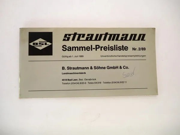 Original Preisliste BSL Strautmann Stalldungstreuer Ladewagen Kippanhänger 1989