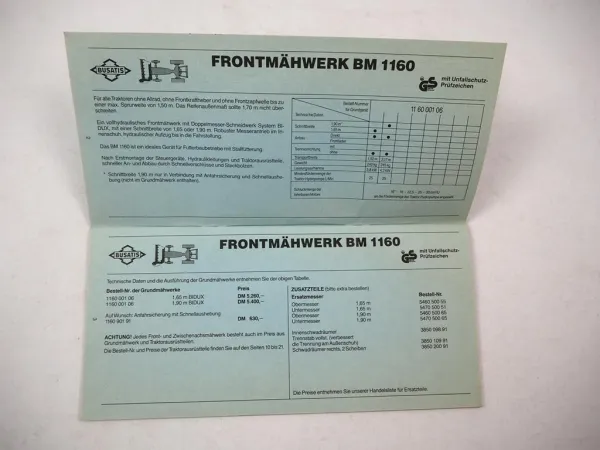 Original Preisliste Busatis Mähmaschinen Mähwerke Fingerbalken 1989