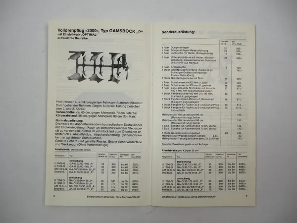 Original Preisliste Gebr. Müller Pflugfabrik Köln Bodenbearbeitung 9/1988