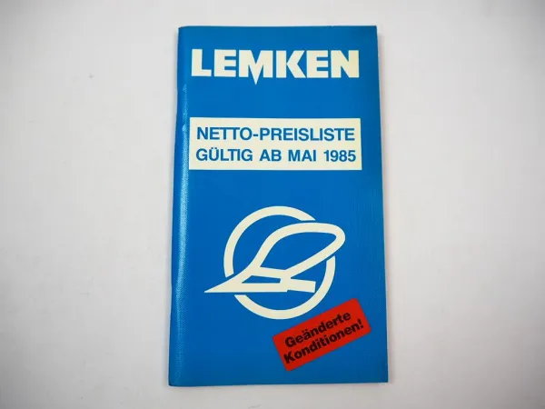Original Preisliste Lemken Drehpflug Beetpflug Eggen Grubber ab 05/1985