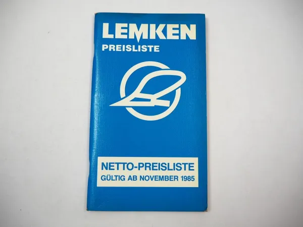 Original Preisliste Lemken Drehpflug Beetpflug Eggen Grubber ab 11/1985