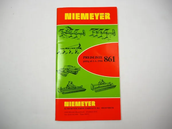 Original Preisliste Niemeyer Landtechnik Pflüge Eggen Bodenbearbeitung 1986