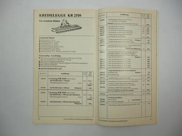 Original Preisliste Niemeyer Landtechnik Pflüge Eggen Bodenbearbeitung 1986