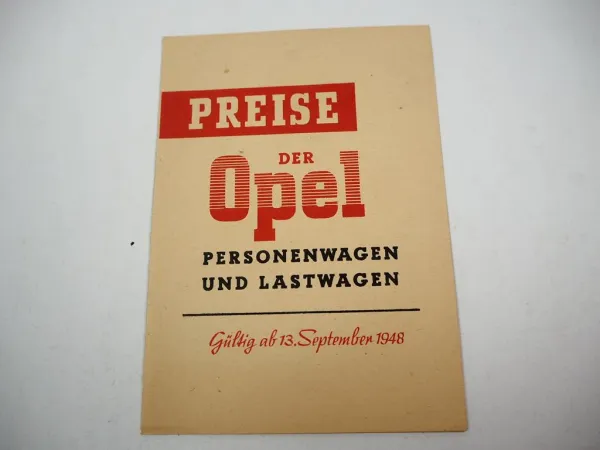 Original Preisliste Opel Olympia-47 Limousine Blitz Schnelllastwagen 1948