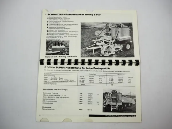 Original Preisliste P85 Schmotzer Landmaschinen ab 1984