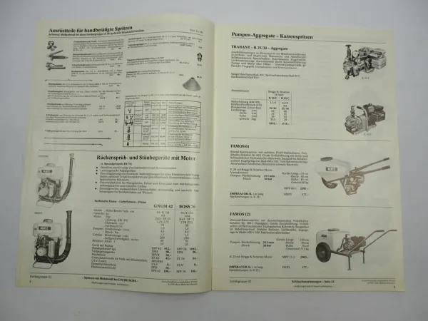 Original Preisliste Platz Pflanzenschutzgeräte Programm 1983