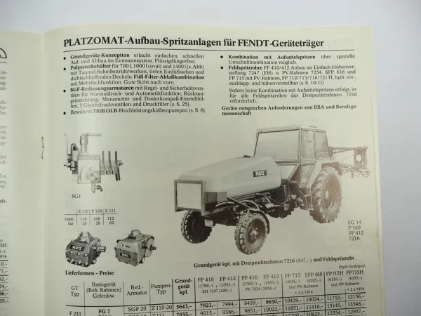 Original Preisliste Platz Pflanzenschutzgeräte Programm 1983