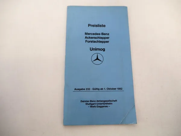 Original Preisliste Unimog U600 bis U1500 Ackerschlepper Forstschlepper 1982