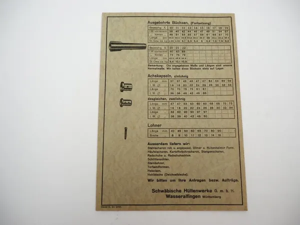 Original Prospekt Abtsgmünder Achsen Schwäbische Hüttenwerke Wasseralfingen 1934