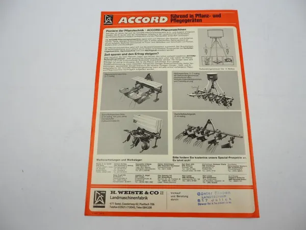 Original Prospekt Accord Landtechnik Geräteprogramm Bodenbearbeitung 1976