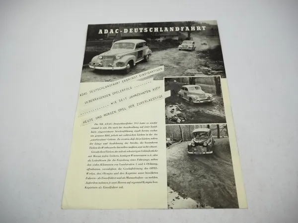 Original Prospekt ADAC Deutschlandfahrt Opel Kapitän Olympia 1952
