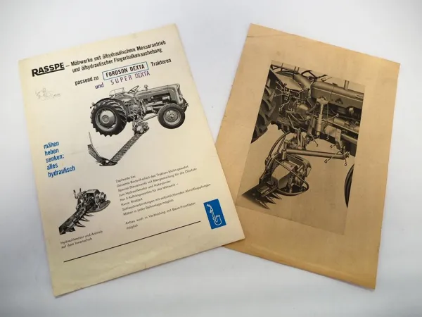 Original Prospekt Anbauanleitung Rasspe Mähwerk an Ford Dexta Traktor 1960er J.