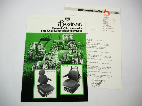 Original Prospekt Anschreiben Bostrom Fahrzeugsitze für Schlepper 1980/90er J.