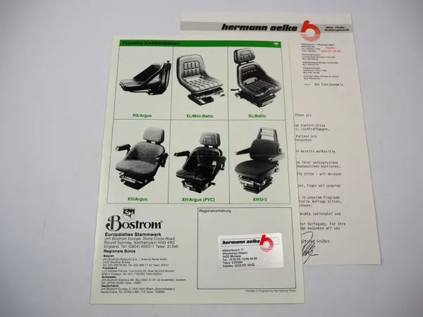 Original Prospekt Anschreiben Bostrom Fahrzeugsitze für Schlepper 1980/90er J.