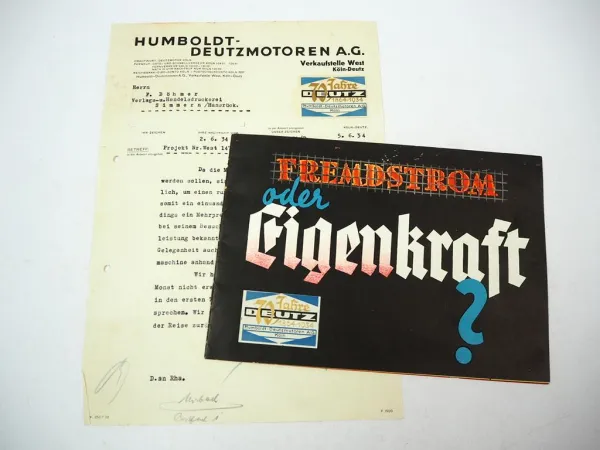 Original Prospekt + Anschreiben Deutz Motor Humboldt Deutzmotoren AG Köln 1934