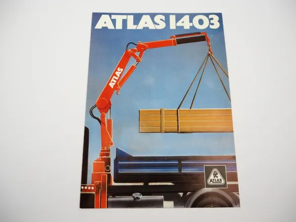 Original Prospekt Atlas 1403 Anbau Kran für LKW 1983 mit technischen Daten