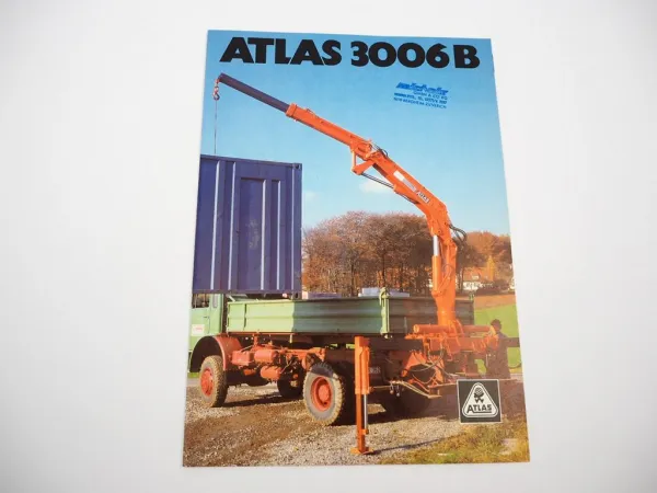 Original Prospekt Atlas 3006B Anbau Kran für LKW 1982 mit technischen Daten