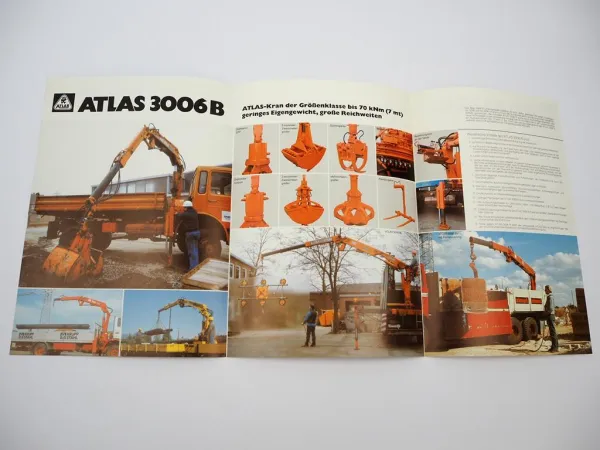 Original Prospekt Atlas 3006B Anbau Kran für LKW 1982 mit technischen Daten