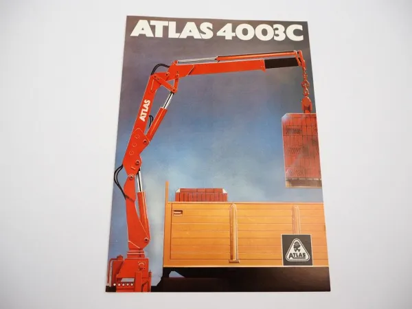 Original Prospekt Atlas 4003C Anbau Kran für LKW 1983 mit technischen Daten