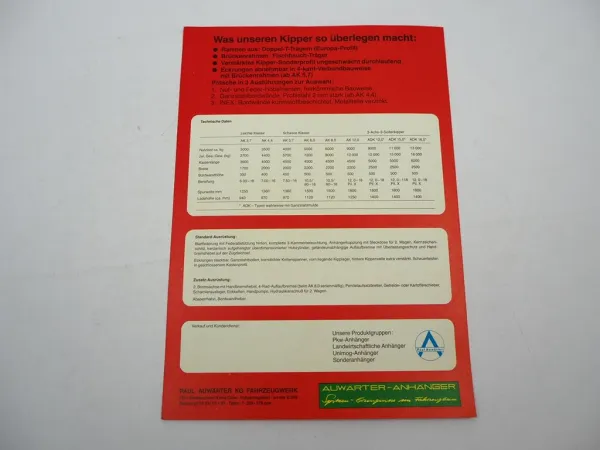 Original Prospekt Auwärter AK ADK Kippanhänger Dreiseitenkipper 1970/80er Jahre