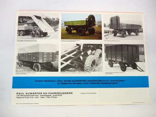 Original Prospekt Auwärter Spezial Unimog Kipp-Anhänger Typ UA UK UTK UZK