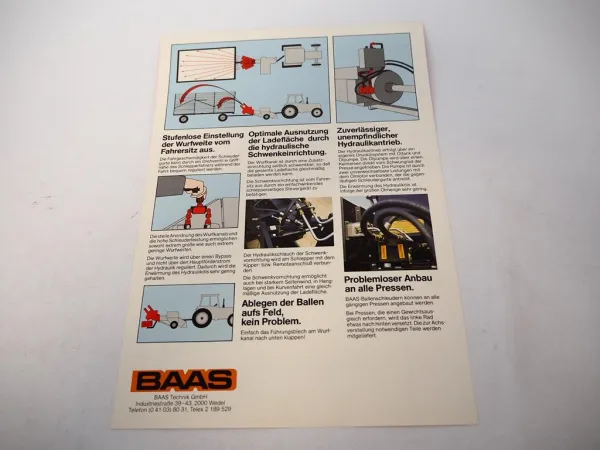 Original Prospekt Baas Ballenschleuder für Traktoren Landtechnik mit 2 Seiten