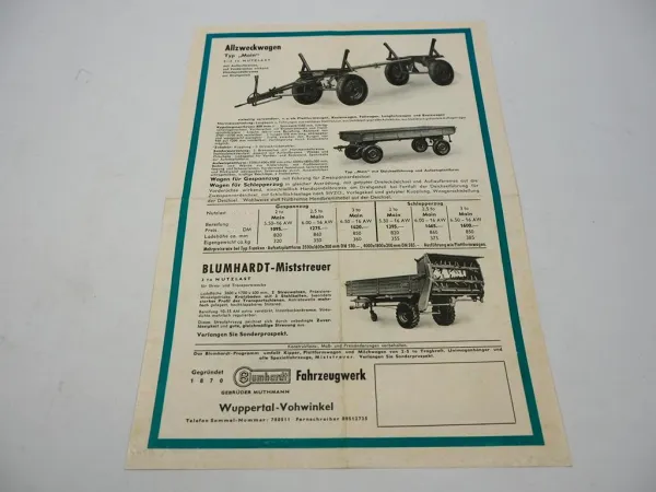 Original Prospekt Blumhardt Agrarwagen Gespann und Schlepperzug 1959