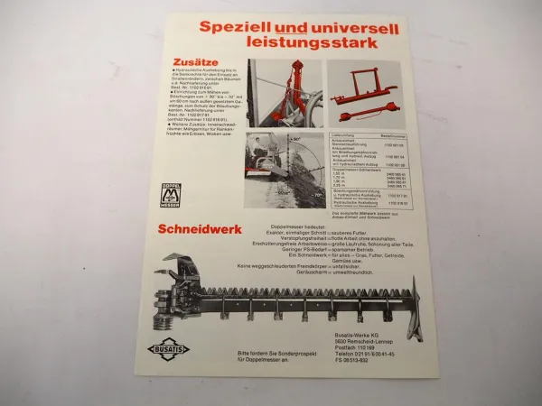 Original Prospekt Busatis BM1102 Mähwerk an IHC Schlepper 1984