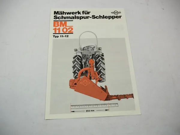 Original Prospekt Busatis BM1102 Mähwerk für Schmalspur Schlepper 1983