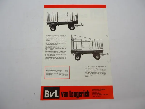 Original Prospekt BvL van Lengerich Ballenaufbau für Anhänger ca. 1970er Jahre
