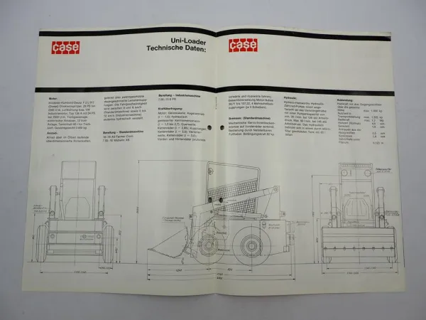 Original Prospekt Case 1529 Uni Loader mit 29 PS mit technischen Daten