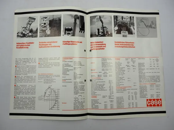 Original Prospekt Case 580 CK B Baggerlader mit 51 PS 1973 mit technischen Daten