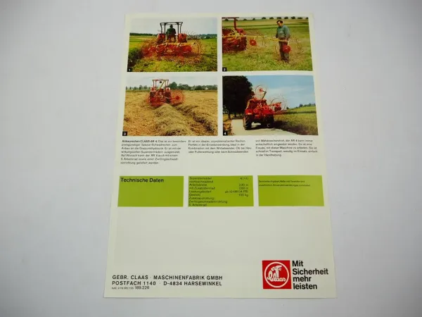 Original Prospekt Claas AR4 Sternrad Schwadrechen mit technischen Daten 1978