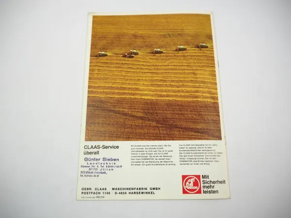 Original Prospekt Claas Dominator 85 85A 105 Mähdrescher mit techn. Daten 1978